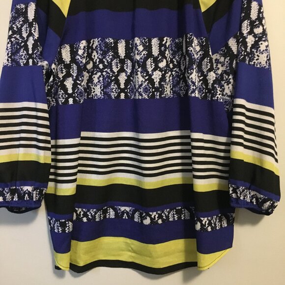 Calvin Klein Modern Colourblock Print Sheer Button Down Tunic Blouse - Picture 7 of 15